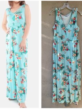 Olive & Oak Aquamarine Floral Maxi Dress Sz. XXL